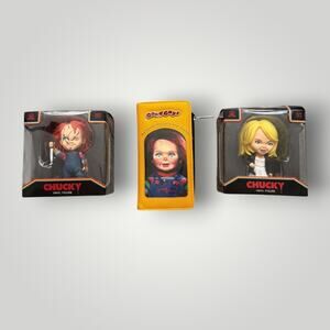 Chucky & Tiffany Vinyl Figures by CultureFly + Good Guys Chucky Wallet Horror